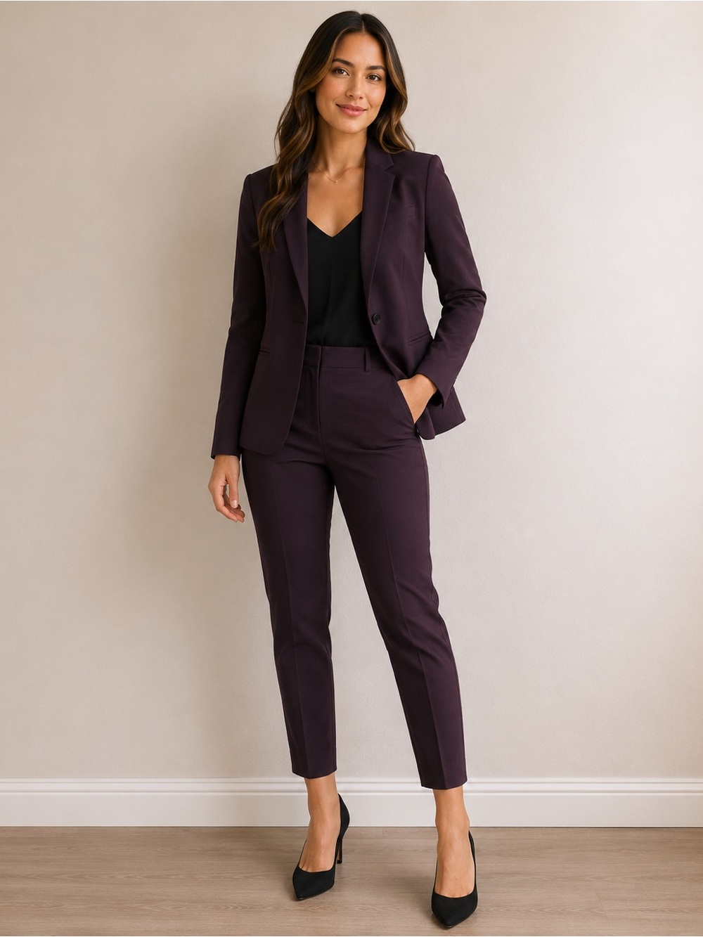 Banana Republic Women's Dark Plum Single-Button Blazer and pants size 6